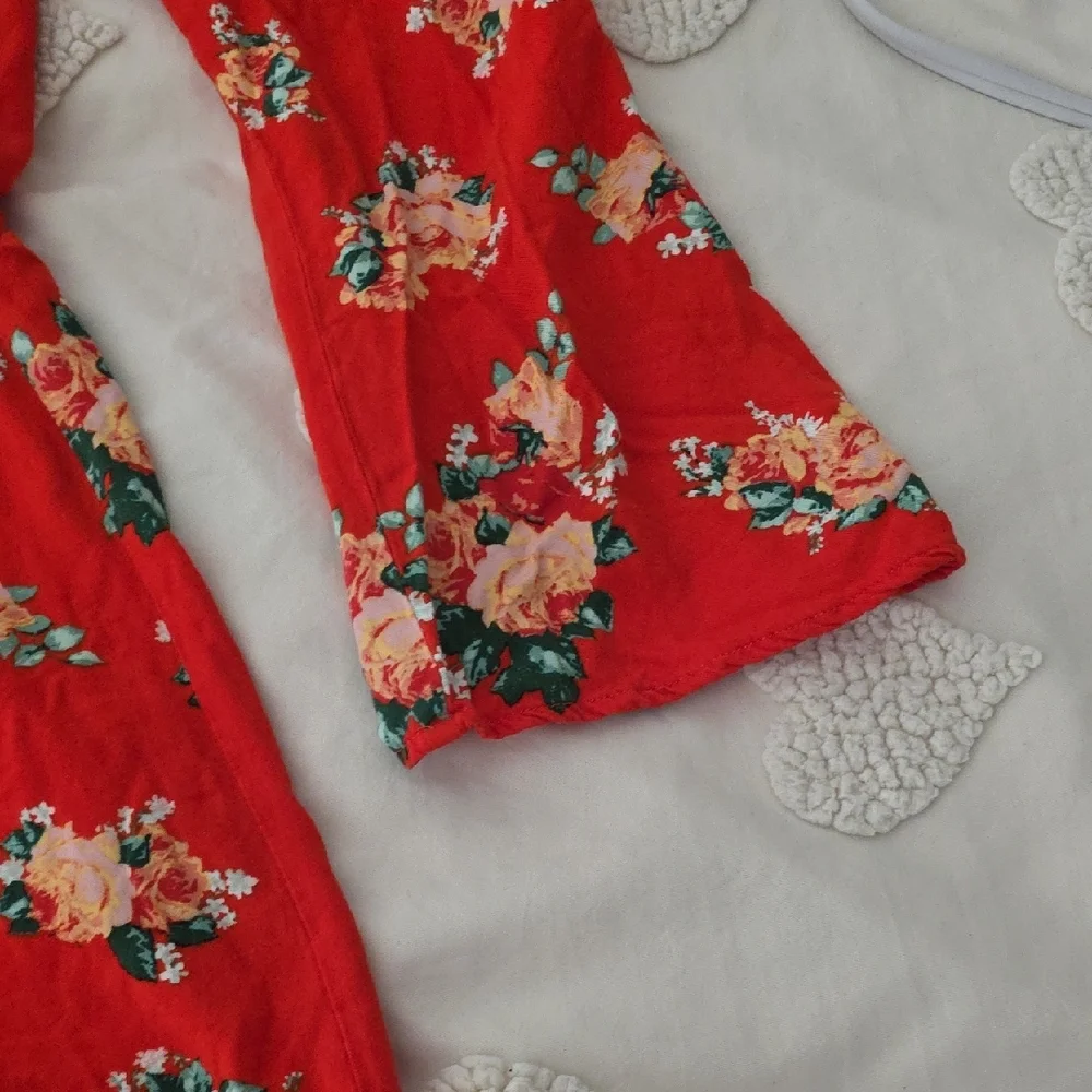 JUSTEAB Red Floral Wrap Romper - Picture 5 of 8